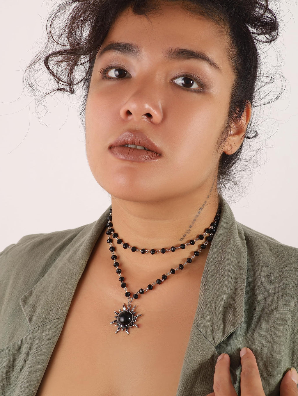 Black Crystal Sun Choker, Black Jewelry, Gothic Emo Punk Grunge Necklace