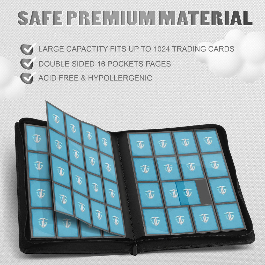 TCGUARD 16 Pockets Trading Card Zipper Binder for 1000+ Cards| Secure Side Loading Pockets | Trading Card Album Folder | Compatible with YuGiOh, MTG,Sports Cards (Orange 16)