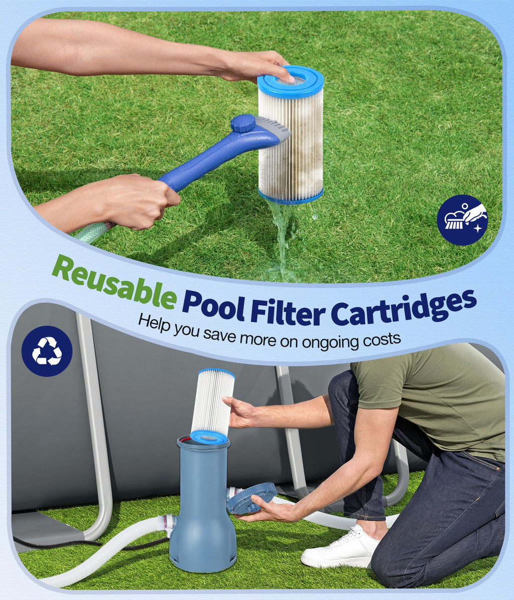 KimFilter Universal Type A/C Pool Filter Cartridge Replacement (4-Pack) – Compatible with 1000GPH Above-Ground Pool Pumps Using Type A or C Filter, Reusable Cartridge with Superior Filtration Delivery