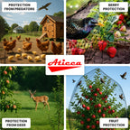 ATICCA Heavy Duty Bird Netting for Garden Protection & Fruit Trees, 7.5x65 Ft with 10 Stakes – Black Anti-Bird Net for Poultry, Deer, & Squirrel Protection, Durable Mesh for Garden and Yard Use