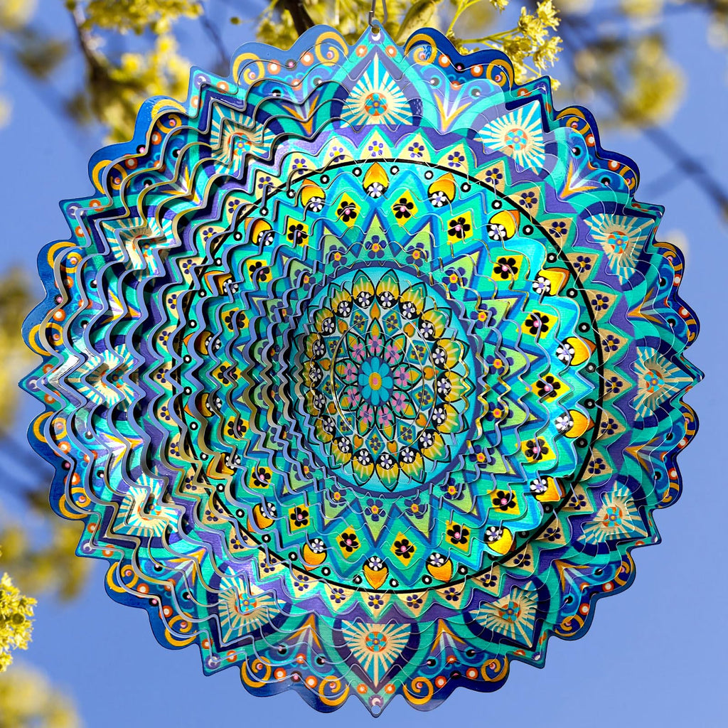 Hippolytusiart Wind Spinner Mandala Peacock Blue Ocean,12Inch Stainless Steel Wind Spinners Outdoor,Gifts for Women,Mother,Men,Father,Holidays,3D Kinetic Yard Art Decorations,Christmas Garden Decor