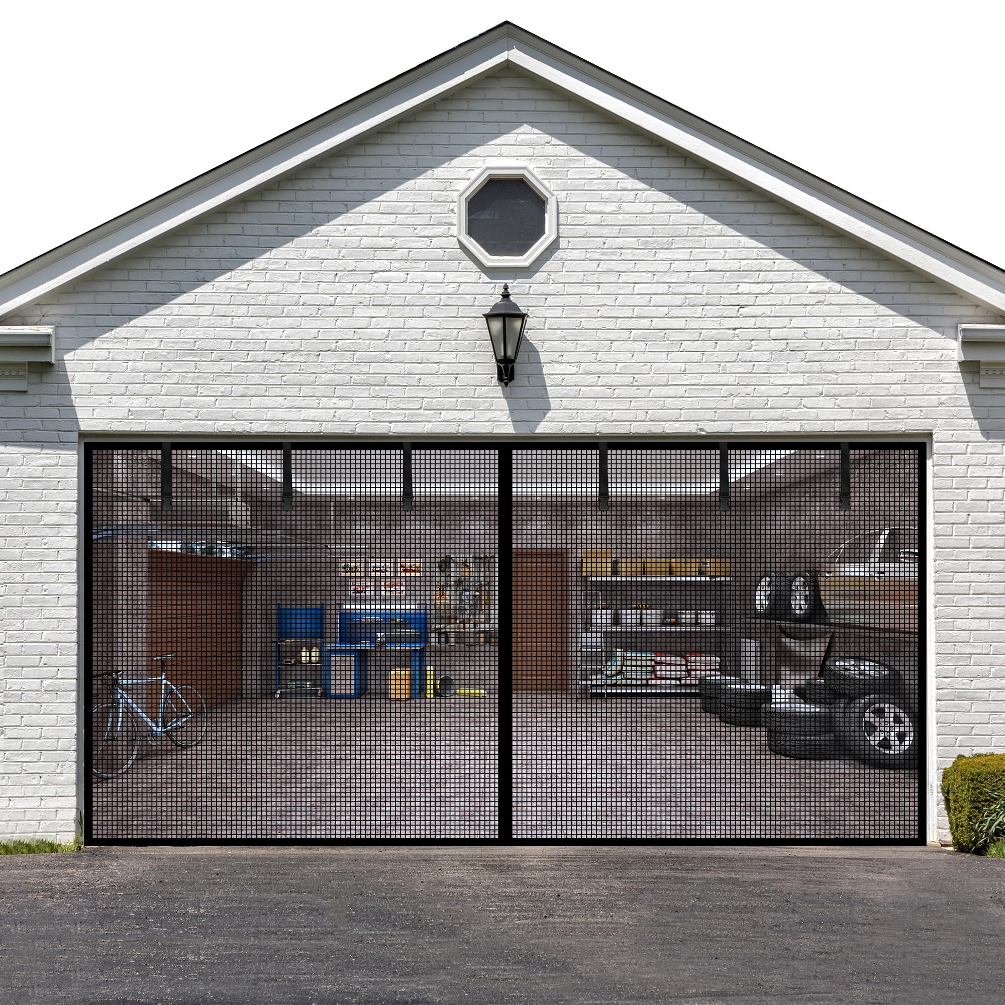 LIAMST Garage Door Screen for 18x7FT ，2 Car Garage Doors- Reinforced Fiberglass Door Screen,Stronger High Energy Magnets ， Magnetic Screen Door…