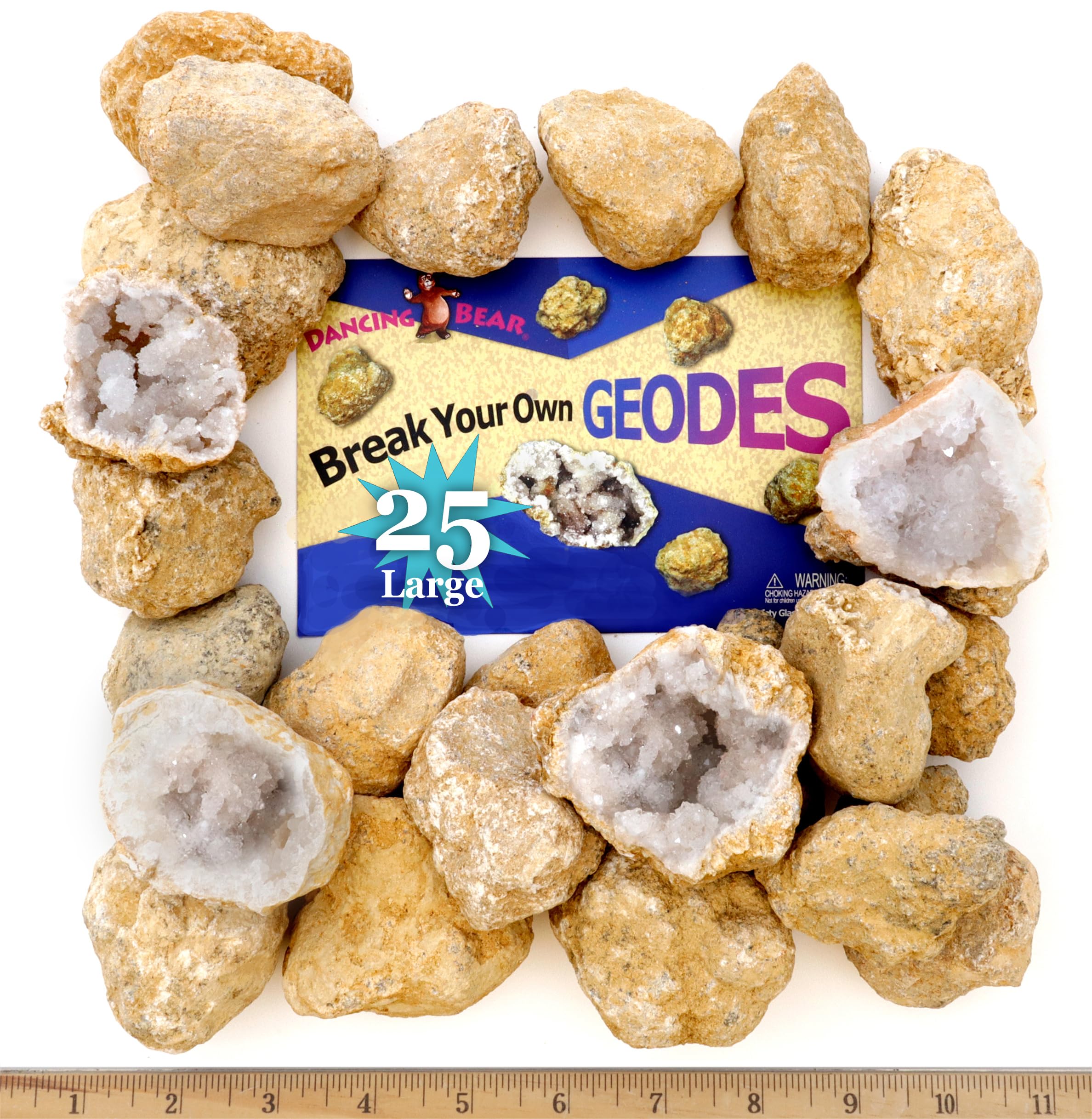 DANCING BEAR 25 Break Your Own Geodes, 90% Hollow, (Large 1.75-2.5") Crack Open & Discover Amazing Surprise Crystals Inside! Educational Info and Instructions Included, Fun Party Favors & Prizes