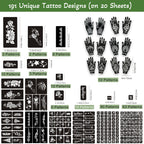 XWGLFT 191 Pcs Temporary Tattoo Stencils Kit, 6 Cones (2Black,2Brown,2Red)