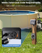 SURAIELEC Mechanical Pool Timer for Above Ground Pools, NEMA L5-20R Twist-Lock Plug-in Pool Timer, 20A 125V 1HP, Up to 3 Daily Settings, Weatherproof Cover, for Pumps, Heaters, Fountains and Lighting