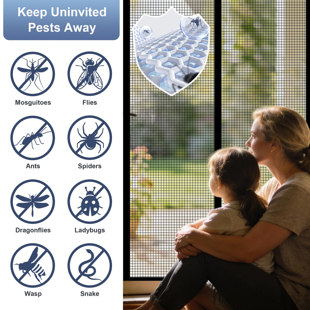 METAONLY Fiberglass Magnetic Screen Door Mesh Fits 32" x 80" Door - Curtain Size 34" x 82", Works for Patio, Sliding Door, Keeps Bug Mosquito Out, Fresh Air Flow, Black