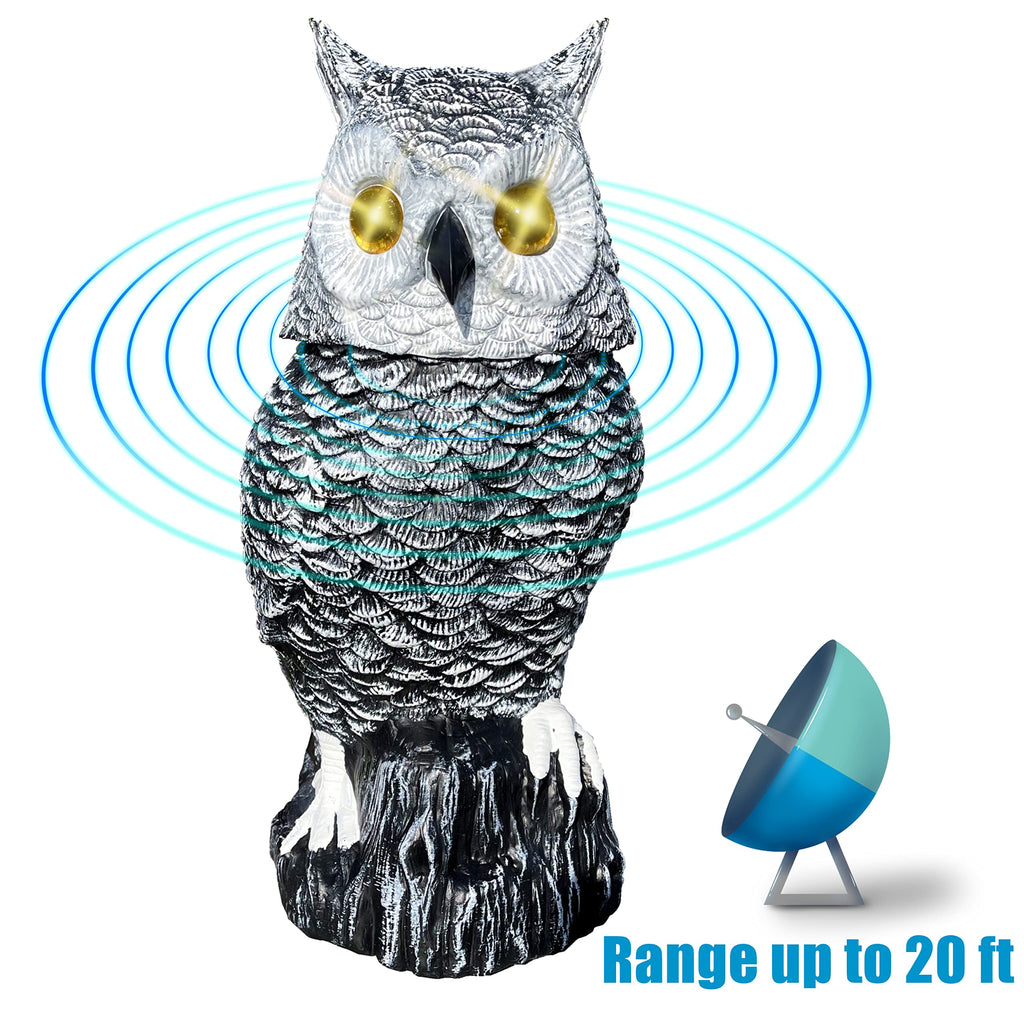 Ugold Solar Powered Snow Owl with Glowing Eyes, Rotatable Head, Realistic Hoots, Detection and Silent Mode, Garden Sculpture, Decoration for Home, Garden, Patio and Lawn
