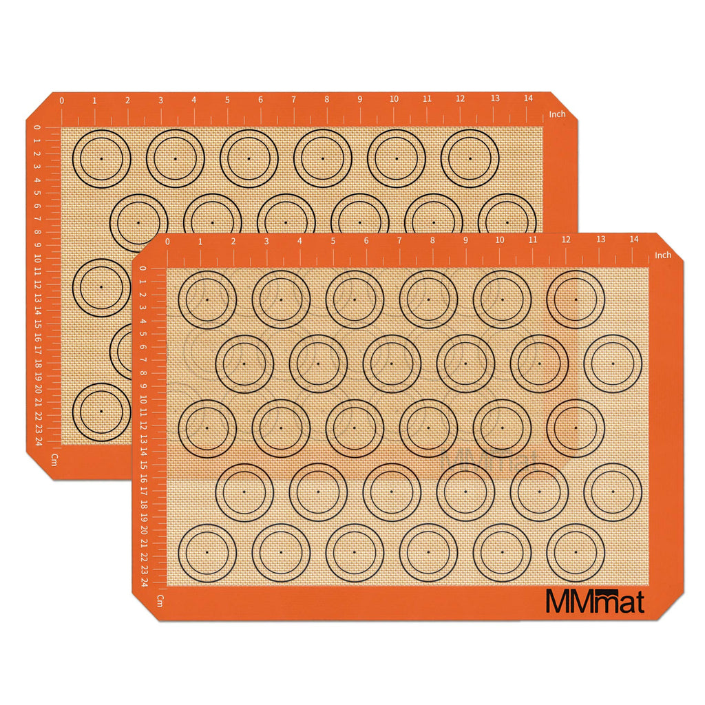MMmat Silicone Baking Mat - Best German Silicone - Non Slip Silicone Baking Sheet, Non Stick Reusable Silicone Mats For Baking, Oven Liner, Counter Mat, 2 Half Sheets Macaron Baking Mats