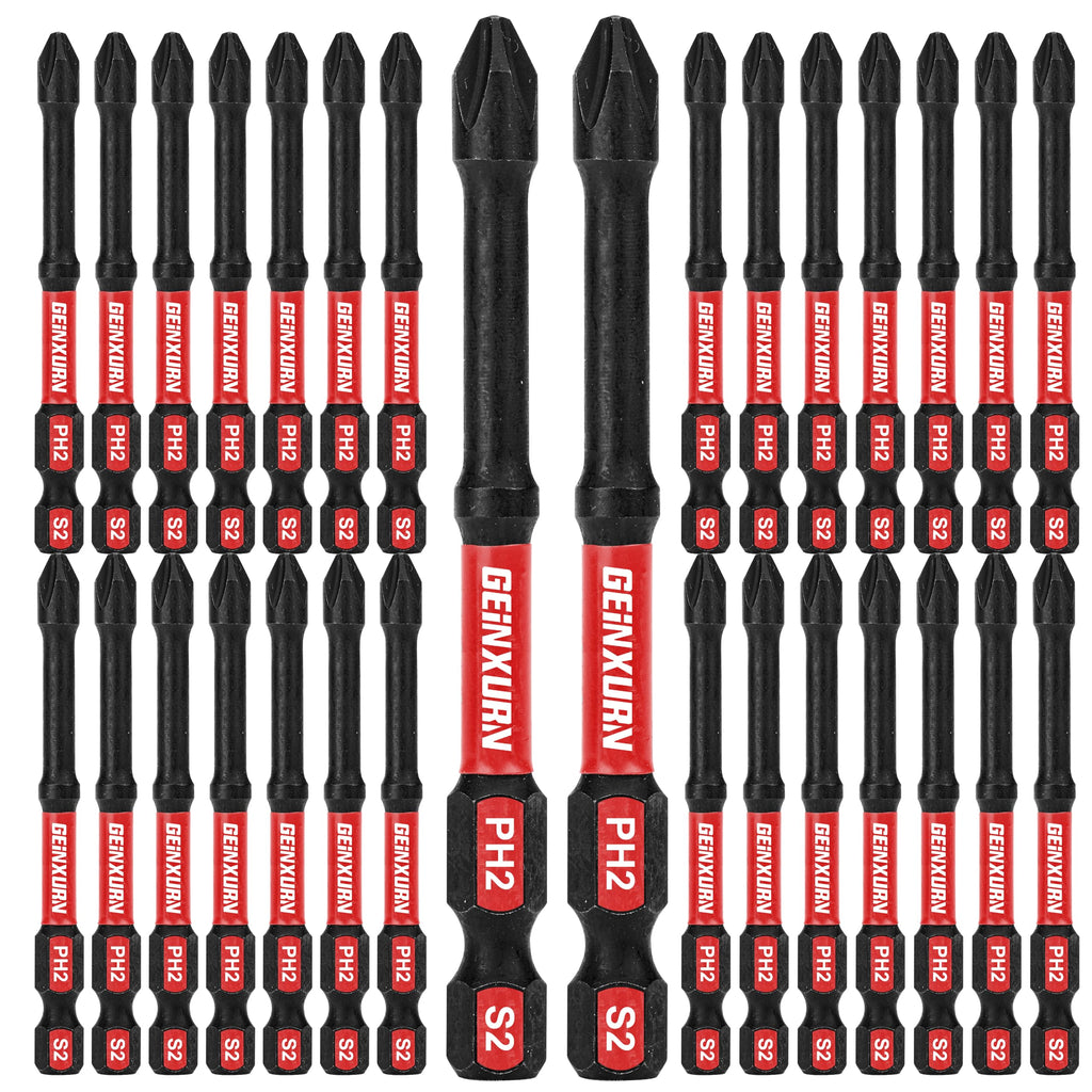 Geinxurn Impact Tough #2 Phillips 3 in. D2 Steel Long Extension Insert Driver Bits,30Pack 1/4 Inch Hex Shank Long Cross Magnetic PH2 Screwdriver Bits Set