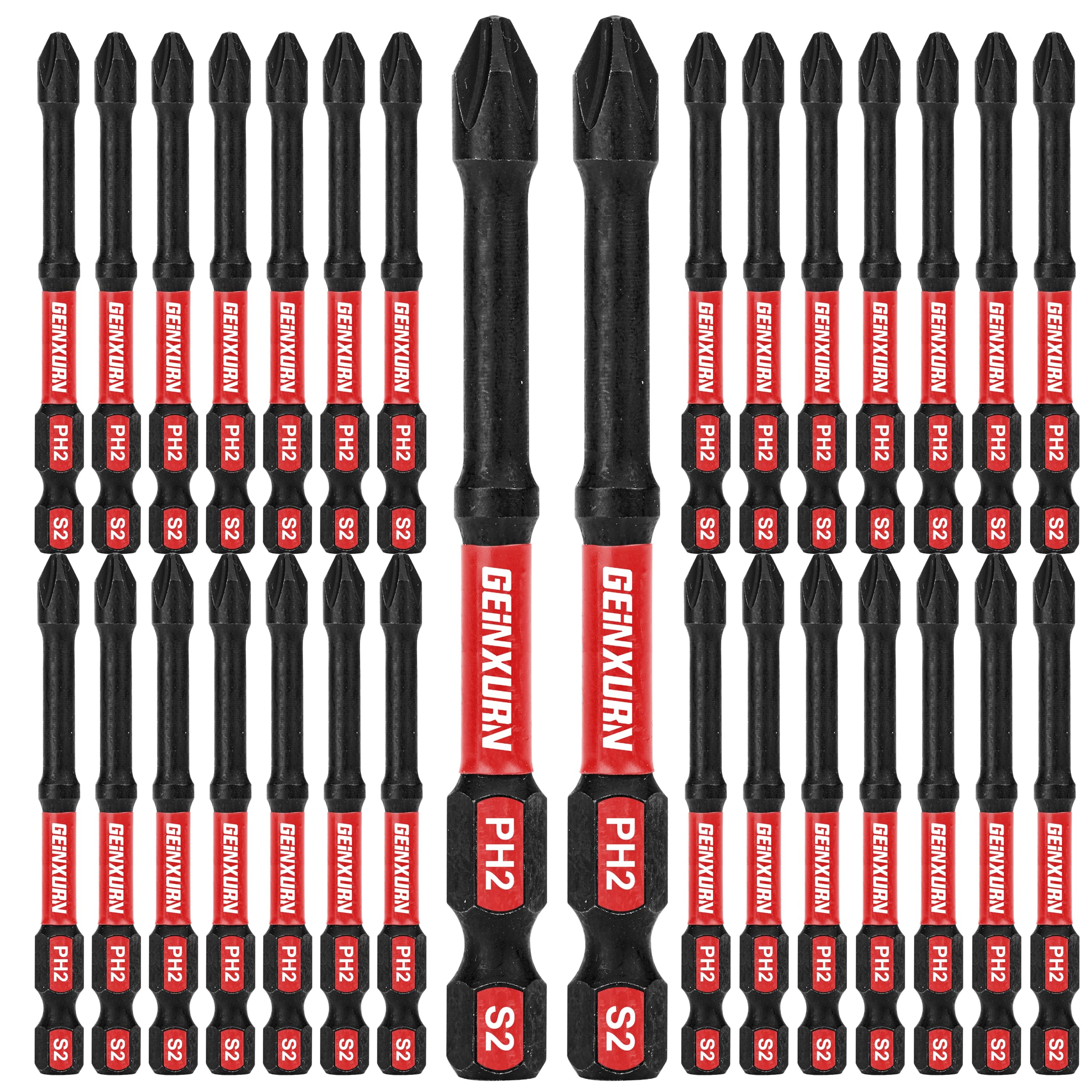 Geinxurn Impact Tough #2 Phillips 3 in. D2 Steel Long Extension Insert Driver Bits,30Pack 1/4 Inch Hex Shank Long Cross Magnetic PH2 Screwdriver Bits Set