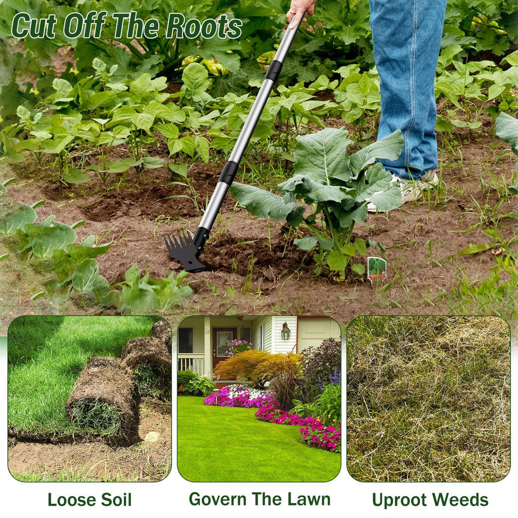 Ukiupop Weed Puller Tool with Long Handle 2-in-1 Garden Hoe and Weed Rake