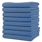 POLYTE Ultra Premium Microfiber Kitchen Dish Hand Towel Waffle Weave, 8 Pack (16x28 in, Blue)