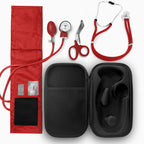 ASA TECHMED Medical Starter Kit – Stethoscope, Durable Blood Pressure Monitor, EMT Shears & Protective Carrying Case – Ideal for Healthcare Students & Professionals, Red