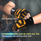 ihuan Ventilated Weight Lifting Gym Workout Gloves with Wrist Wrap Support for Men & Women, Full Palm Protection, for Weightlifting, Training, Fitness, Hanging, Pull ups (Orange, S)