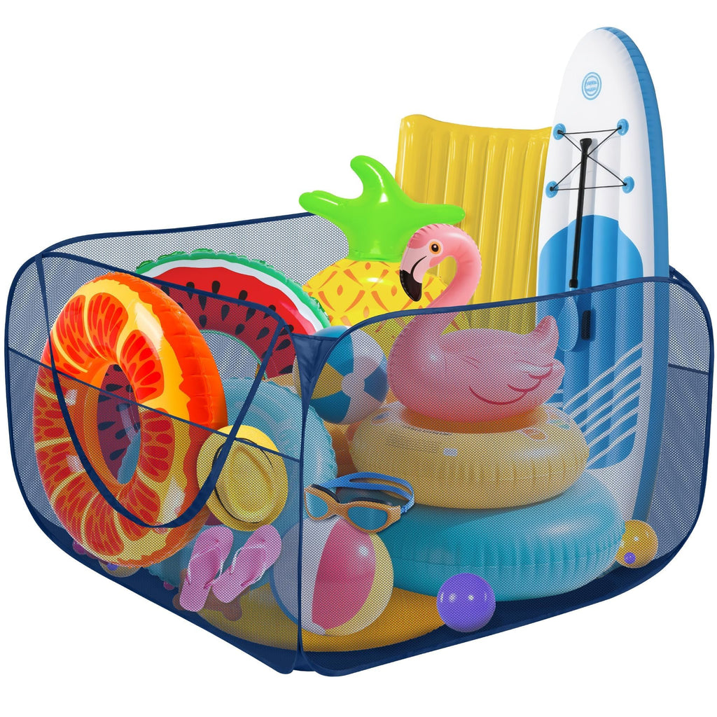 Hahood Pop-up Pool Toy Storage Bin 47 x 47 x 31 Inch Mesh Pool Organizer Bag with 2 Side Pockets for Inflatable Toys, Floats, Beach Balls,Towels and Other Swimming Accessories