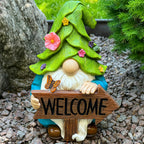Mood Lab Garden Gnome - Solar Gnome Figurine with Welcome Sign - 9.1 Inch Decor Outdoor Lawn Statue with LED Lights