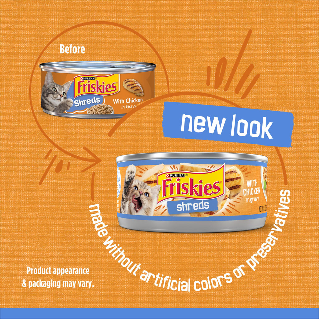 Purina Friskies Wet Cat Food, Shreds With Chicken, (24) 5.5 oz Cans