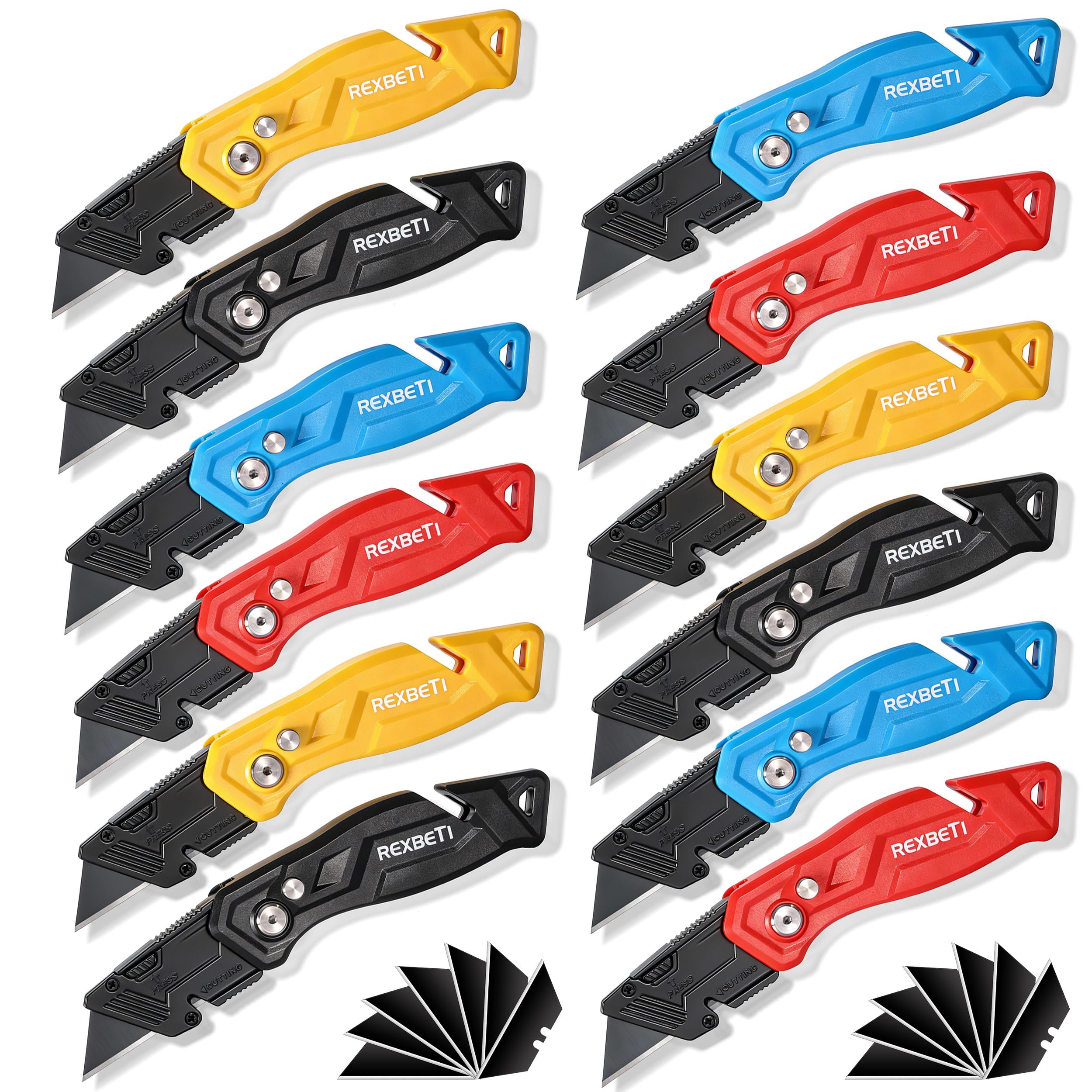 REXBETI 12-Pack Folding Pocket Utility Knife, SK2 Box Cutter, 32 Blades