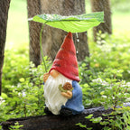 Garden Gnome Statue Decoration with Leaf Umbrella, 7.5” Figurine Ornament for Indoor Outdoor Home Patio Yard Lawn, for Gnome Lovers & Garden Enthusiasts，Mom，Women