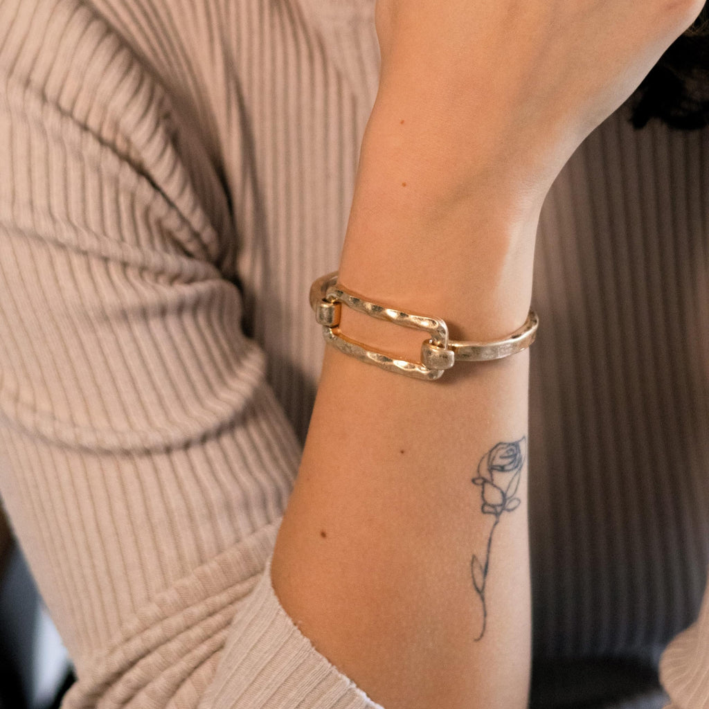 POMINA Gold Fashion Bracelet Spring Tension Hook Bangles Worn Gold Silver Unique Style Bracelet