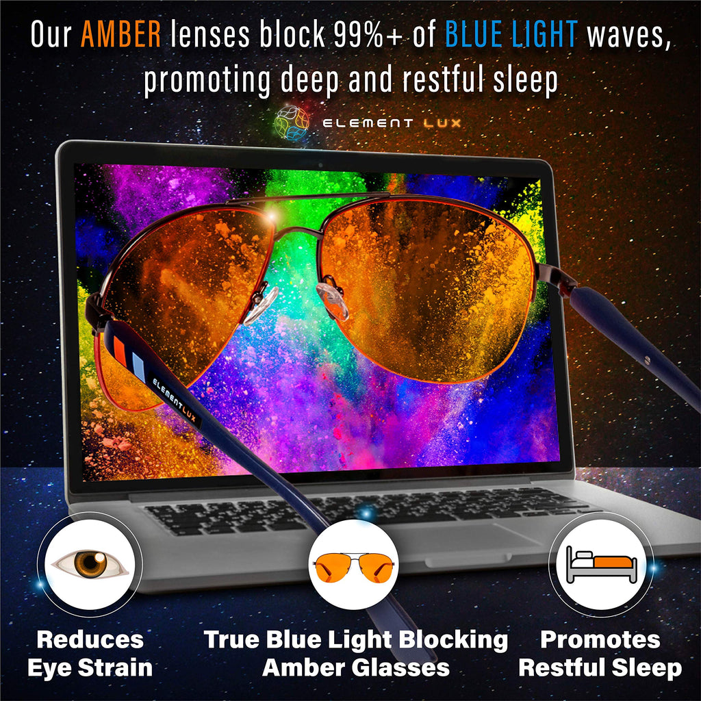 ELEMENT LUX Blue Light Blocking Glasses | 99% Dark Amber Lenses | For Better Sleep, Gaming, Computer Screen Blocker, Eyestrain Relief