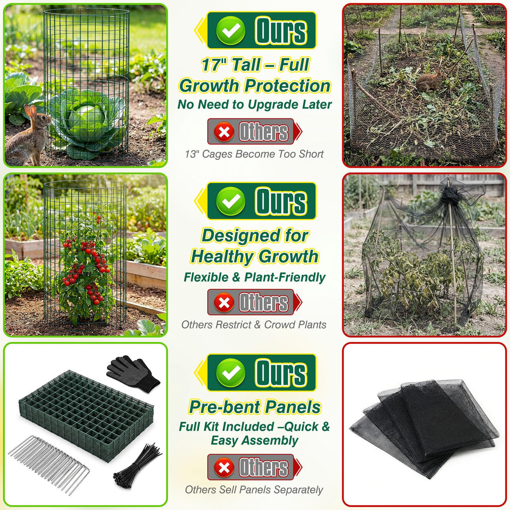 12 Pack 17" x 12" Tall Round Plant Cage - 36PCS Plant Support Cage Metal Wire Mesh Plant Protector for Outdoor Gardening Supplies Garden Protection Rabbits Chickens Ducks for Vegetables Flowers Shrubs
