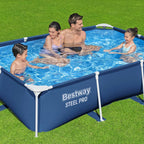Bestway Steel Pro 8.5 Feet x 67 Inch x 24 Inch Rectangular Steel Frame Above Ground Outdoor Backyard Swimming Pool, Blue (Pool Only)