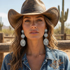 12 Pairs Western Earrings Jewelry for Women Vintage Boho Earrings Oval Turquoise Dangle Earrings Cowgirl Country Concho Dangling Jewelry Set (12 Pairs Western)