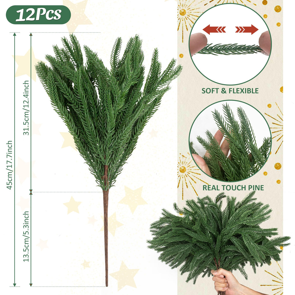 Rowfad 12 Pcs Artificial Norfolk Pine Branches Faux Christmas Stems (12)