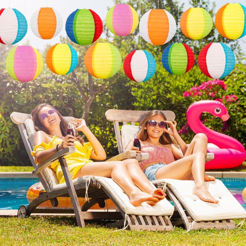 Renbuzhu 30PCS Beach Ball Paper Lanterns Bulk Pool Summer Luau Hawaiian Tropical Hanging Party Decorations Indoor Outdoor
