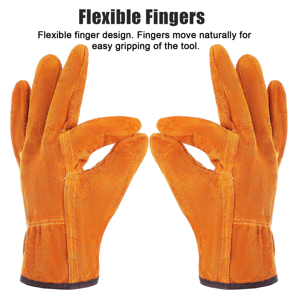12 Pairs Leather Work Gloves Cowhide Leather Gardening Gloves with Reinforced Palm and Elastic Band, Thick Leathers Glove for Men Women Construction, Wood Cutting, Driving, Automotive Repair (Yellow)
