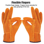 12 Pairs Leather Work Gloves Cowhide Leather Gardening Gloves with Reinforced Palm and Elastic Band, Thick Leathers Glove for Men Women Construction, Wood Cutting, Driving, Automotive Repair (Yellow)