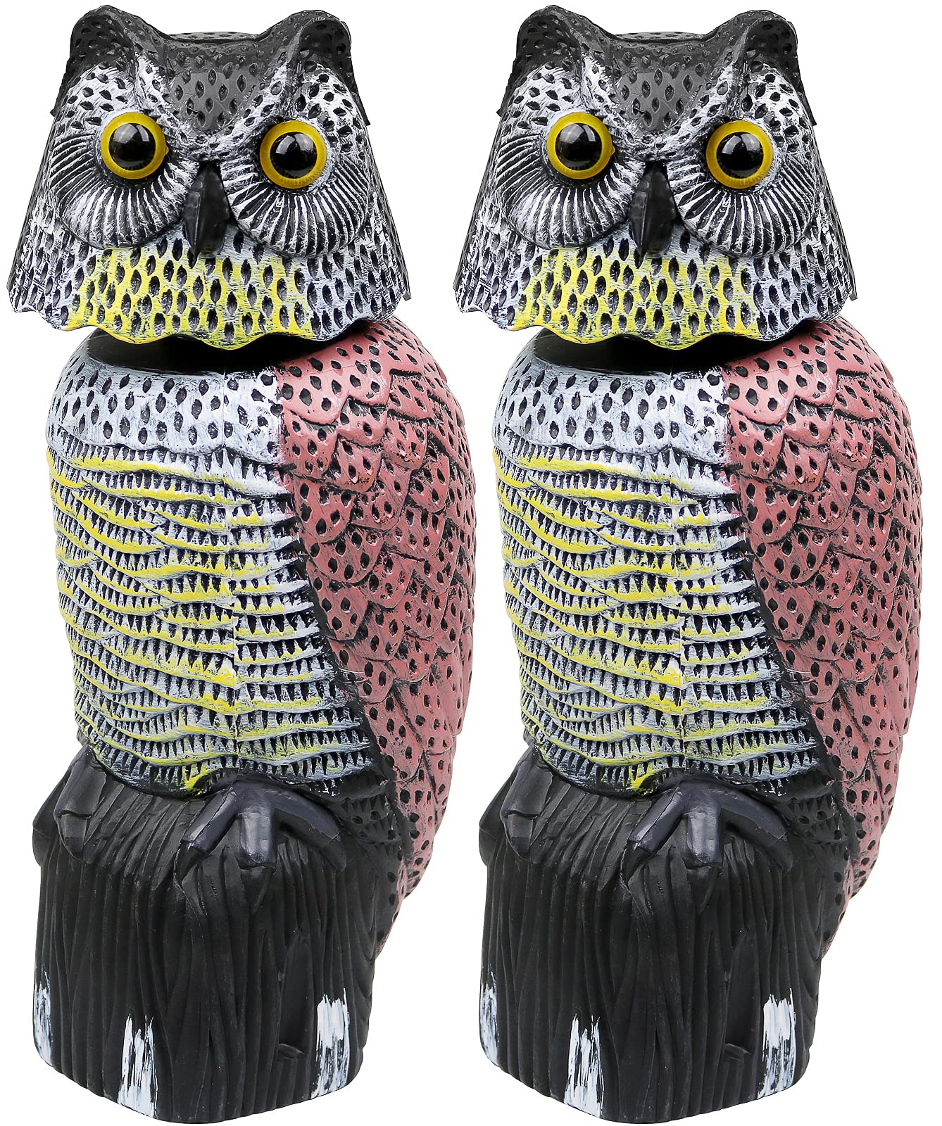 Owl Decoys To Scare Birds Away Scarecrow Fake Owl Rotating Head 16", 2Pk
