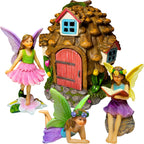 Mood Lab Fairy Garden Figurines - Pinecone Fairy House Set (4 pcs) - Miniature Decorative Statues & Accessories - Outdoor & Indoor Garden Decor