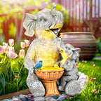 GIGALUMI Solar Garden Statues Bird Bath Elephant 9", Loving Elephant Decor, Yard Decorations Outdoor, Elephant Figurine Lights for Outside, Garden Decor Unique Housewarming Gifts for Women, Mom