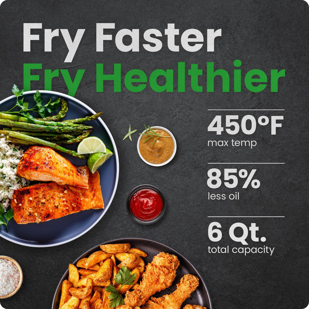 Chefman Air Fryer – 6 QT Compact Airfryer for Quick & Easy Meals in Minutes, Features Hi-Fry Technology for Extra Crisp, Touchscreen Controls with 4 Presets, Nonstick & Dishwasher Safe Basket - Black