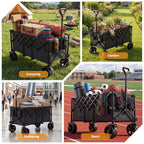 OLIXIS 49"L Collapsible Wagon 440lbs, Folding Wagon Cart with Wheels, Black