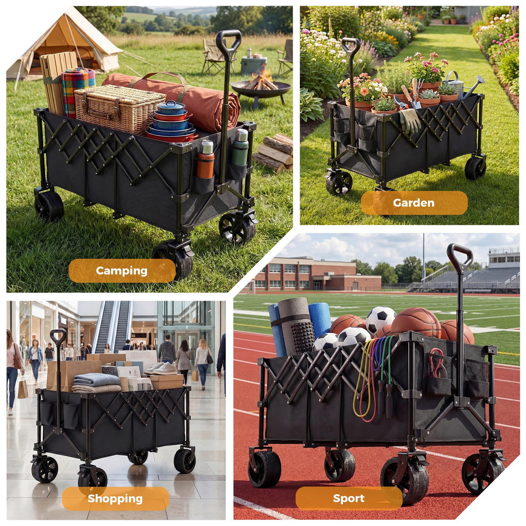 OLIXIS Collapsible Wagon Cart, Heavy Duty Wagon Cart Foldable with Wheels