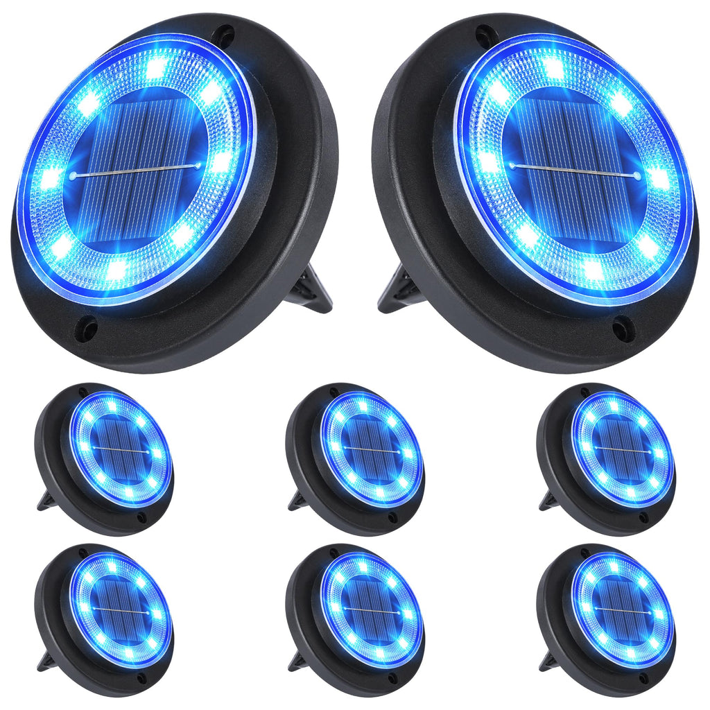 Flacchi Solar Lights Outdoor Waterproof - 2-in-1 Solar Powered Ground Lights Outdoor Solar Disk Light Landscape Light for Deck Step Patio Yard Pathway Walkway Driveway Garden (Blue, 8 Pack)