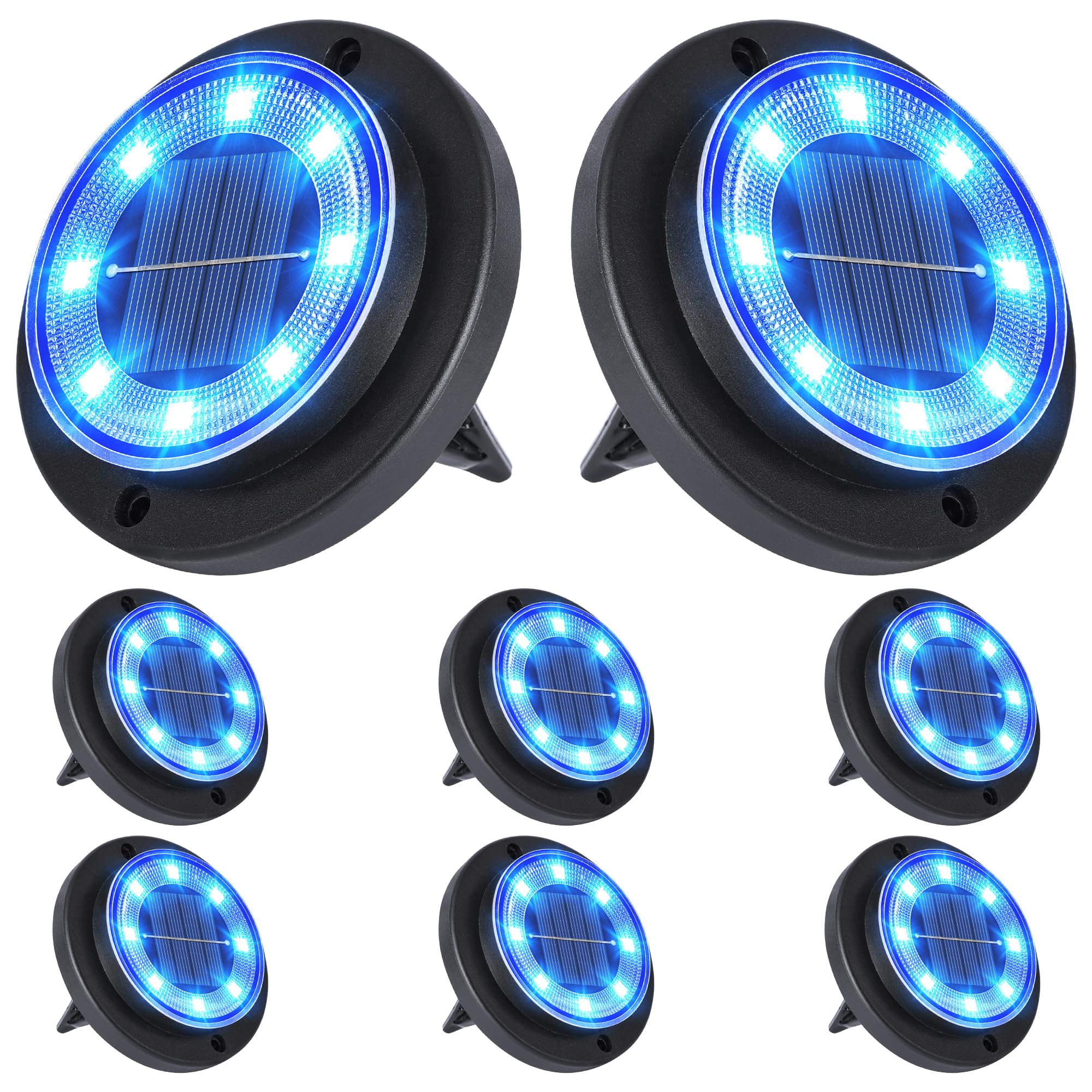 Flacchi Solar Lights Outdoor Waterproof - 2-in-1 Solar Powered Ground Lights Outdoor Solar Disk Light Landscape Light for Deck Step Patio Yard Pathway Walkway Driveway Garden (Blue, 8 Pack)