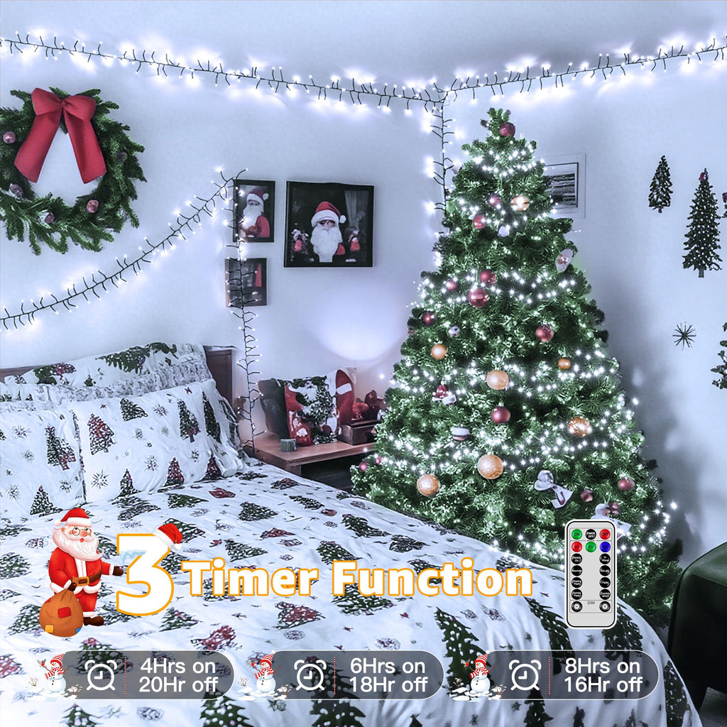 Ccinny 1200 LED 59 FT Cluster Lights, White Christmas Tree Lights 8 Modes Timer Remote, Waterproof String Lights for Indoor Outside Garland Xmas Decorations