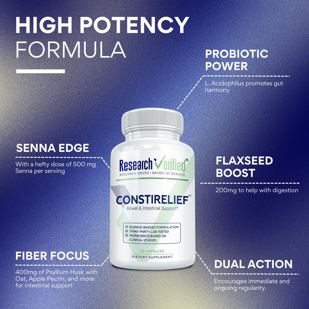 Research Verified ConstiRelief - The best Supplement for Constipation Relief on the market - with L. Acidophilus for long term health and prevention. 100% back guarantee! (Pack of 3)