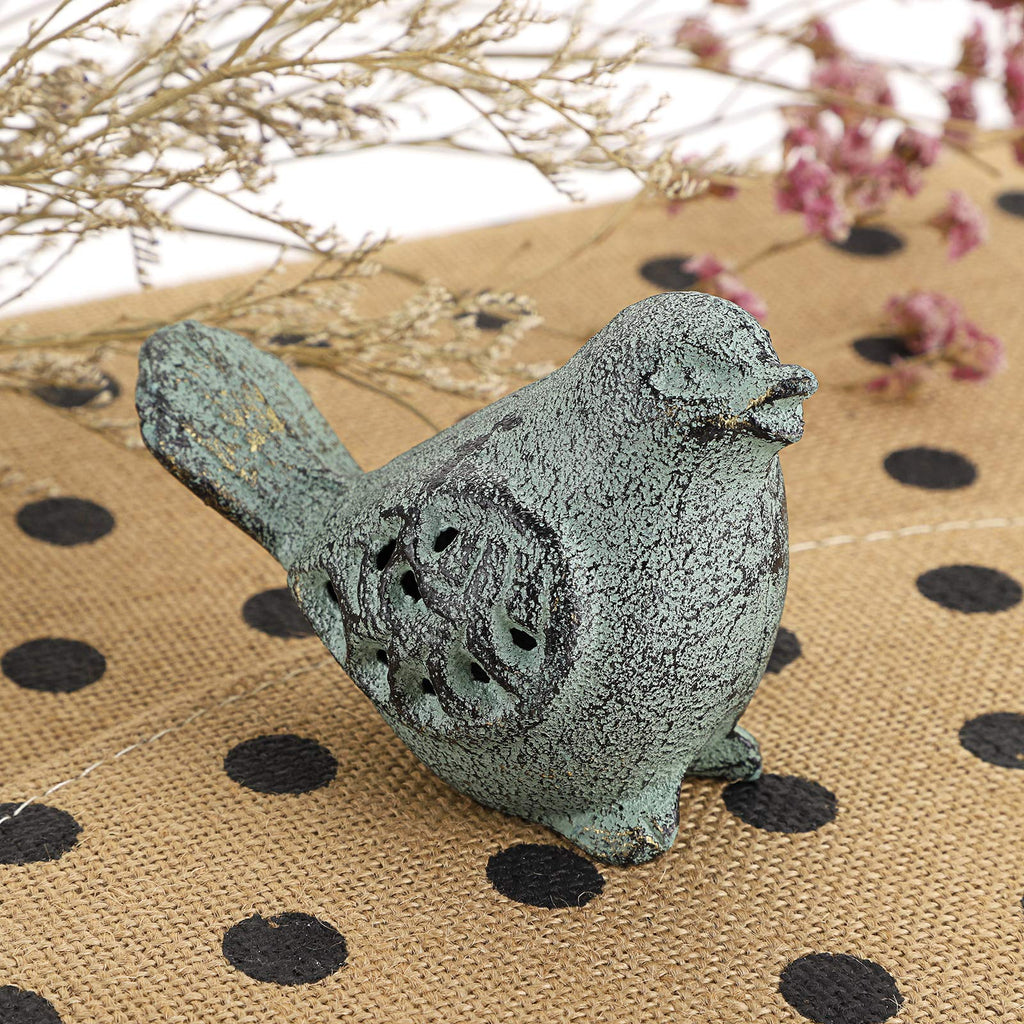 OwnMy 2 Cast Iron Green Bird Sculptures Outdoor Indoor Small Birds Statues