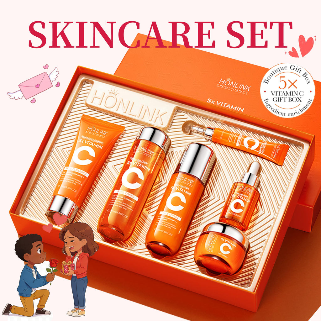 6-Piece Hydrating Skincare Set with Vitamin C & Niacinamide, Face Care Kit Includes Toner, Serum, Cleanser, Moisturizer, Eye Cream & Body Lotion | Valentine’s Day Gift for Women