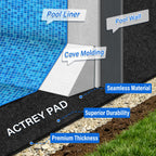 ACTREY 12 FT Pool Pad for Above Ground Pool,350G/M² Pool Liner Pads,Round Pool Bottom Pad Heavy Duty Outdoor Pre-Cut |Black Pool Mats|Double Density| Puncture Resistant|Seamless Durable Eco-Friendly
