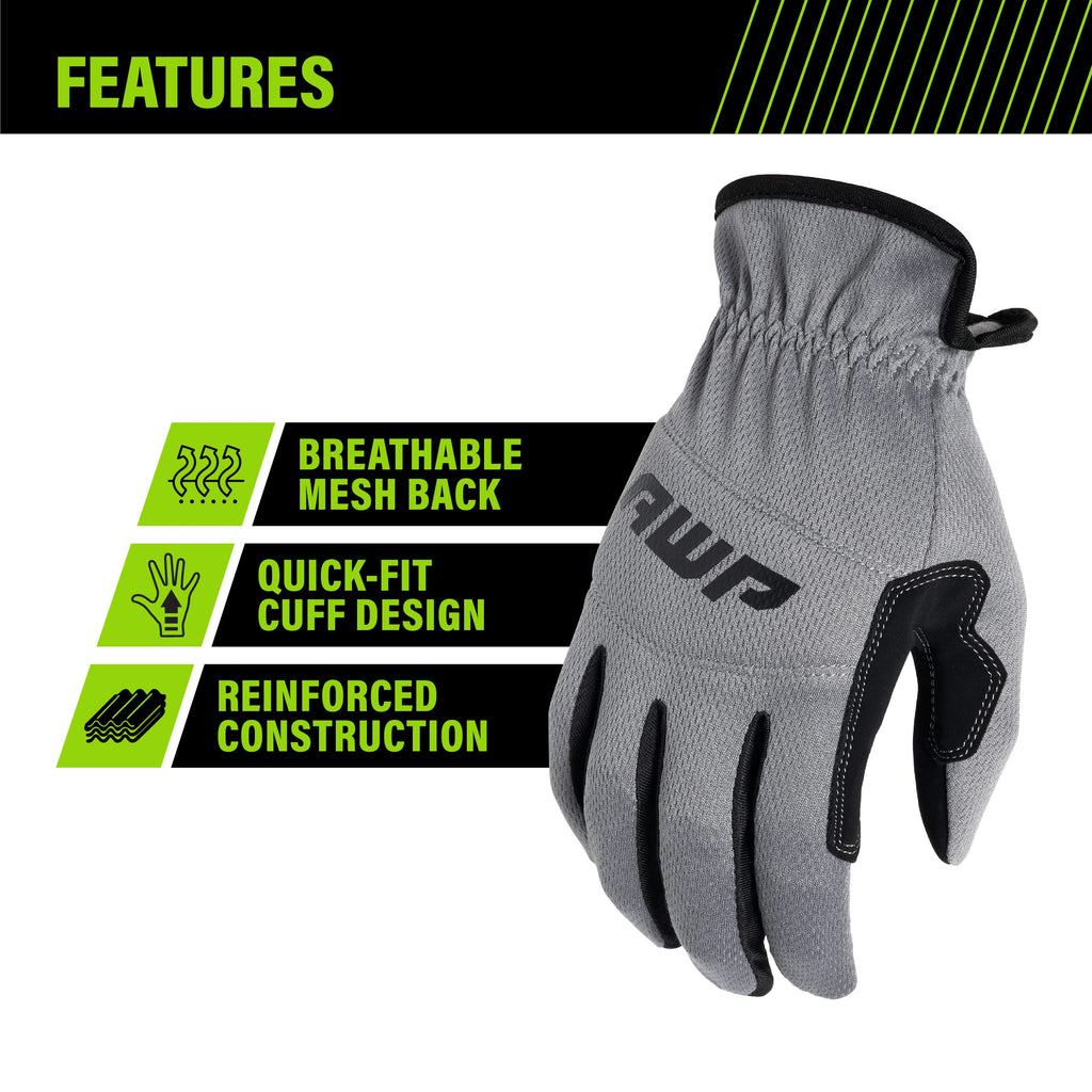 AWP Performance Utility Work Gloves for Men and Women, Touchscreen Compatible, X-Large, 3 Pair Pack