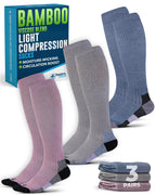 Doctor's Select® Bamboo Viscose Light Compression Socks for Women & Men - 3 Pairs, Knee High Comfort and Support, 8-15 mmHg Compression Socks Women, Gray, Blue, Rose