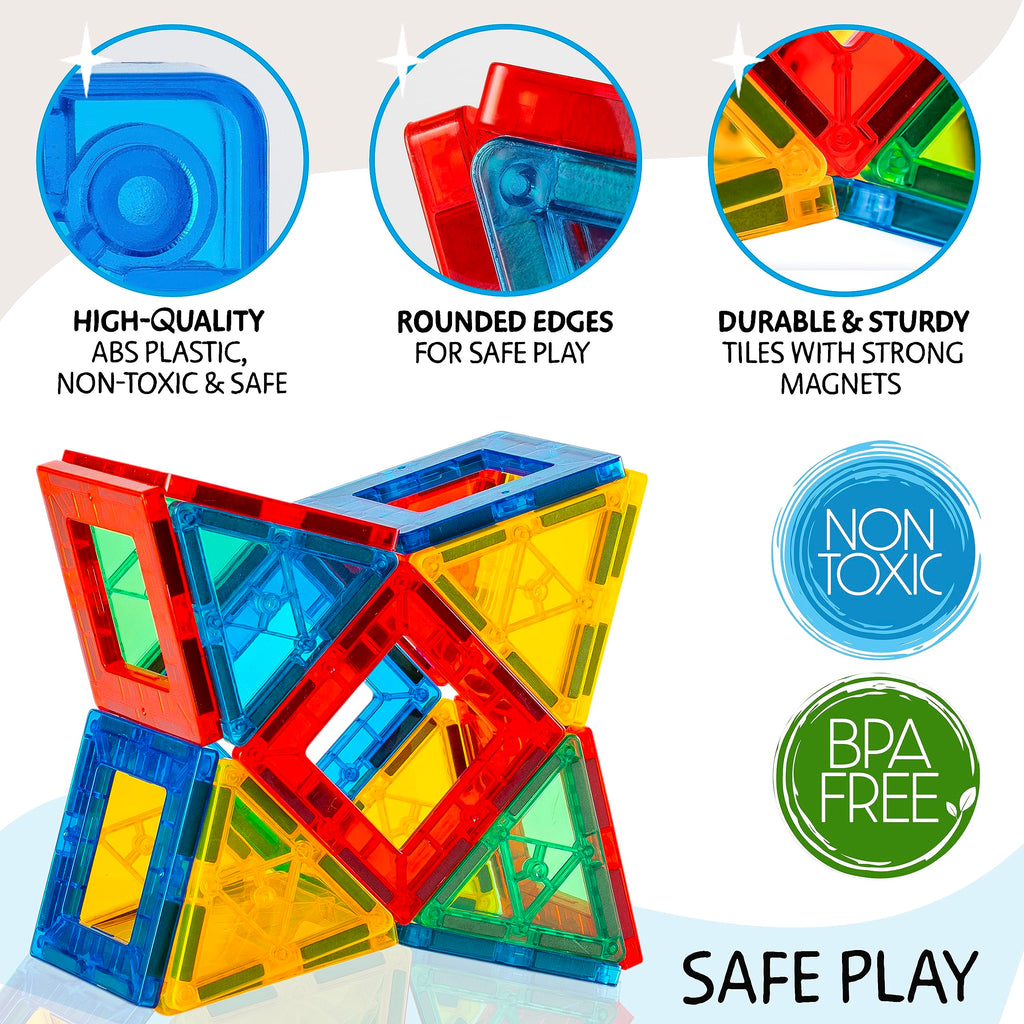 SUNNY AUNTIE Magnetic Tiles 125 PCS+ Bonus Zippered CASE, Kids Toy for 3 4 5 6 7 8 Year Old Boys & Girls, Magnetic Tiles Building Set, Great Gift for Kids Aged 3-8, XL Set
