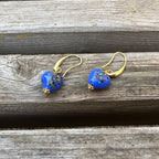 Handmade Murano Glass Heart Earrings for Women, Gold-Plated Drop Earrings, Lightweight Romantic Jewelry for Women, Anniversaries, Birthdays, Everyday Wear(Blue)