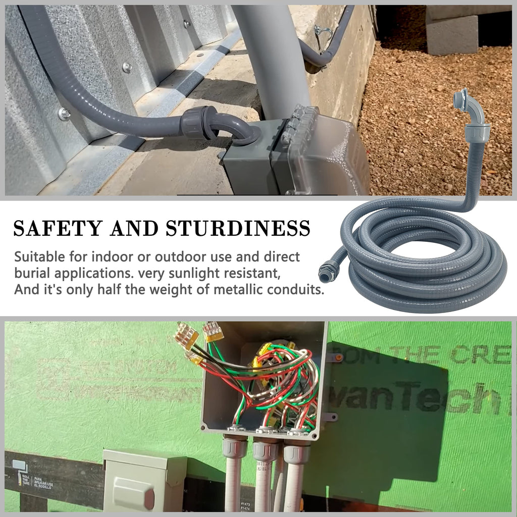 Wocloer Liquid-Tight Conduit - 3/4inch 25 Foot Flexible Non Metallic Liquid Tight Electrical Conduit Kit, With 4 Straight and 3 90-Degree Conduit Connector Fittings.3/4" Dia
